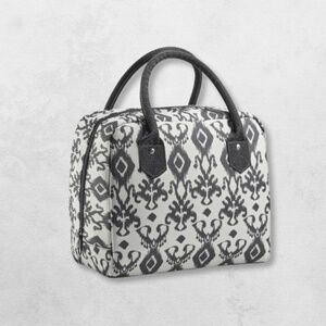 Fit & Fresh Bloomington Lunch Bag Double Handle Zip Ikat Charcoal Gray Cream OS